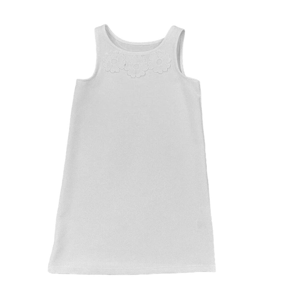 NWT Pappagallo Girls' White Rosetta W/Floral Accent Shift Dress -M (7/8)